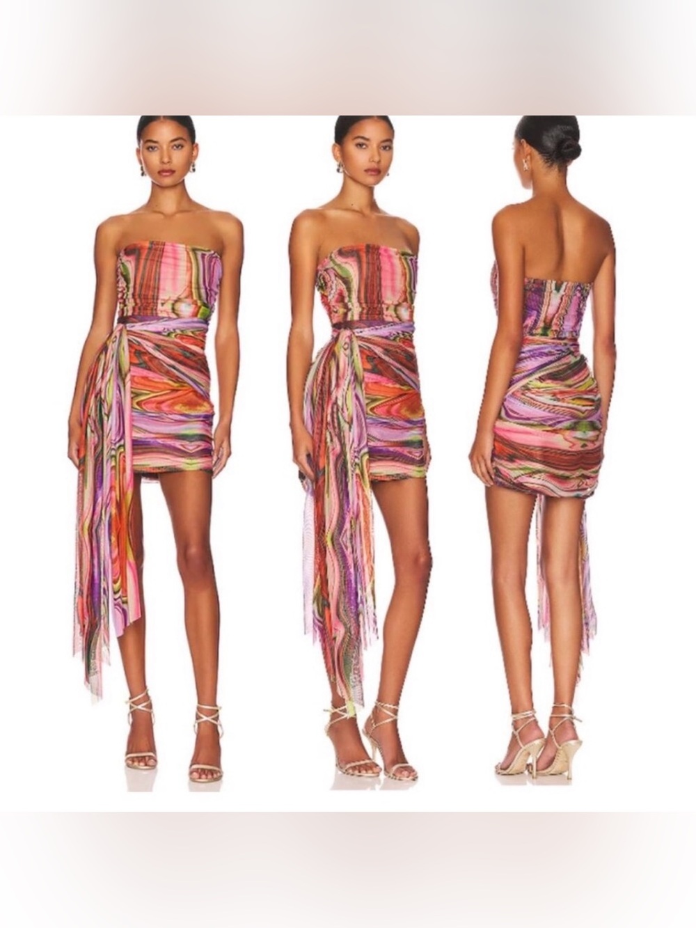 ELLIATT Nala Ruched Strapless Mini Dress Multi Color Size Small NWT